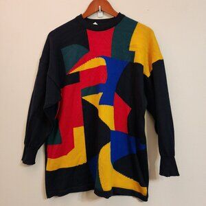 VTG Marz Munchen 100% Wool Color Block Sweater Women 14 Wimsycal Artsy Retro